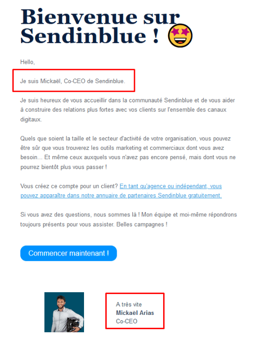 Exemple d'email de bienvenue Sendinblue