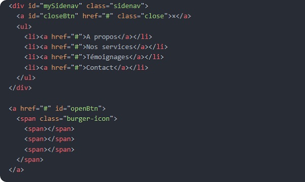 Exemple menu burger HTML