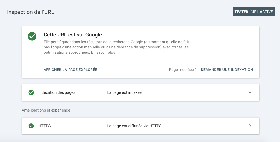 outil d'inspection d'url de la google search console