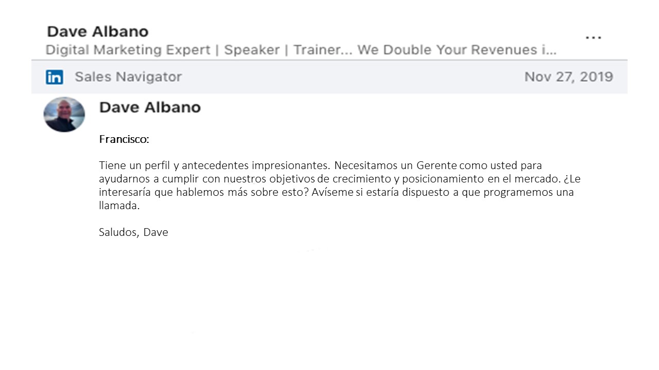 Ejemplo de InMail de reclutamiento