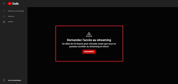 Lancement live YouTube étape 2