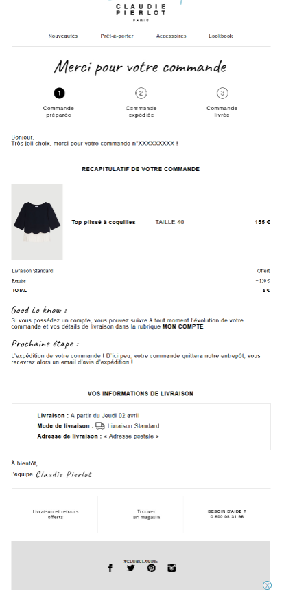exemple d'email de confirmation de commande