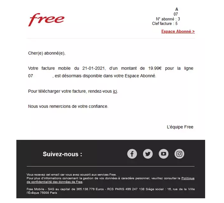exemple d'email de facture
