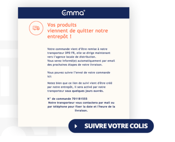 exemple d'email de suivi de commande