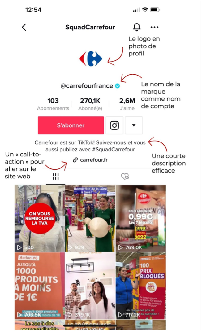 Les informations importantes du profil entreprise TikTok