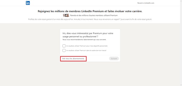 Souscription LinkedIn Premium - Étape 3