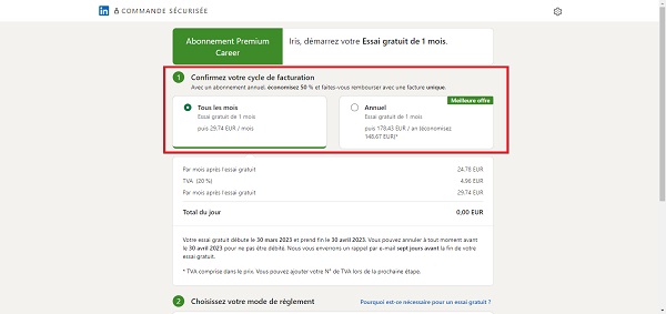 Souscription LinkedIn Premium - Étape 6