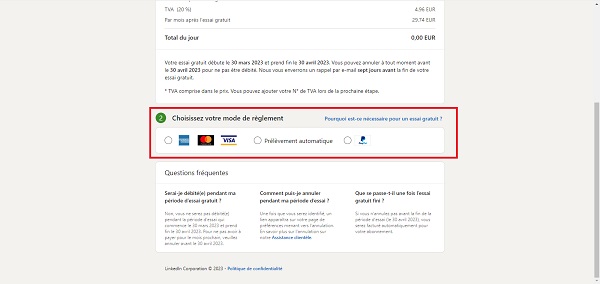 Souscription LinkedIn Premium - Étape 7
