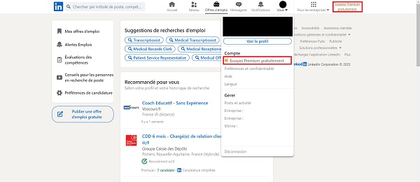 Souscription LinkedIn Premium - Étape 2