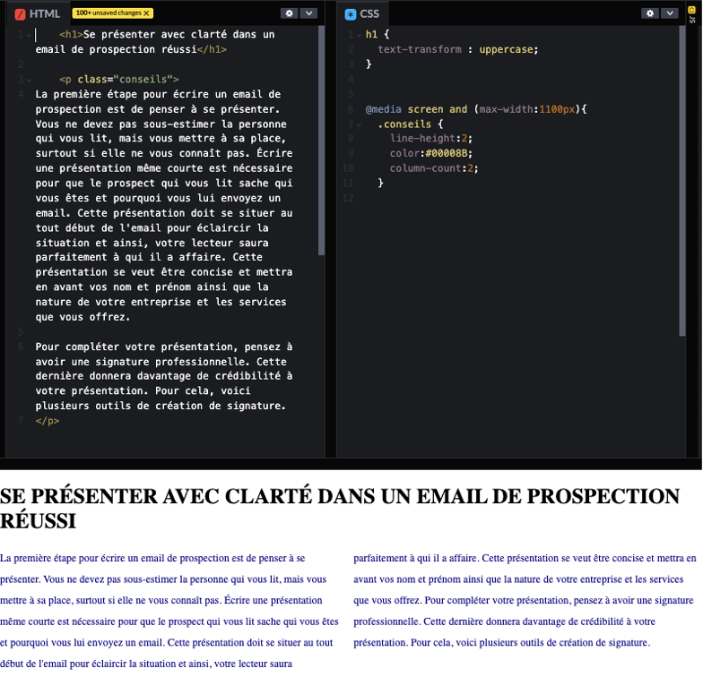 Media queries écrit dans le style CSS