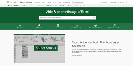 Microsoft - aide et apprentissage excel pour la base de connaissances
