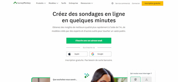Exemple d'outil sondage anonyme : SurveyMonkey