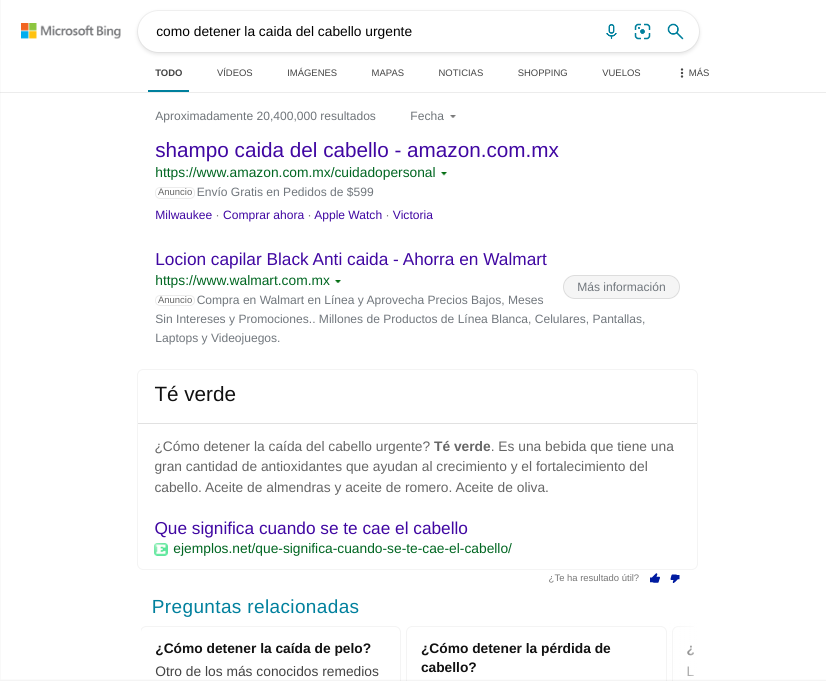 Ejemplo de PPC en Bing
