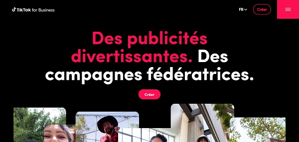 Page d'accueil TikTok for Business