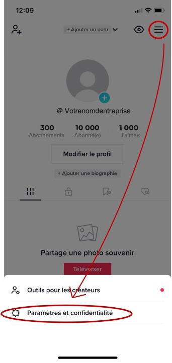 Paramètres TikTok pour configurer un compte utilisateur en un compte entreprise
