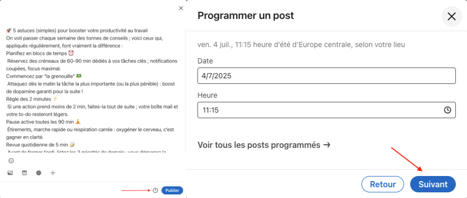 Programmer un post LinkedIn