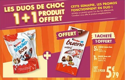 Promotion de lot Kinder, un acheté un offrt