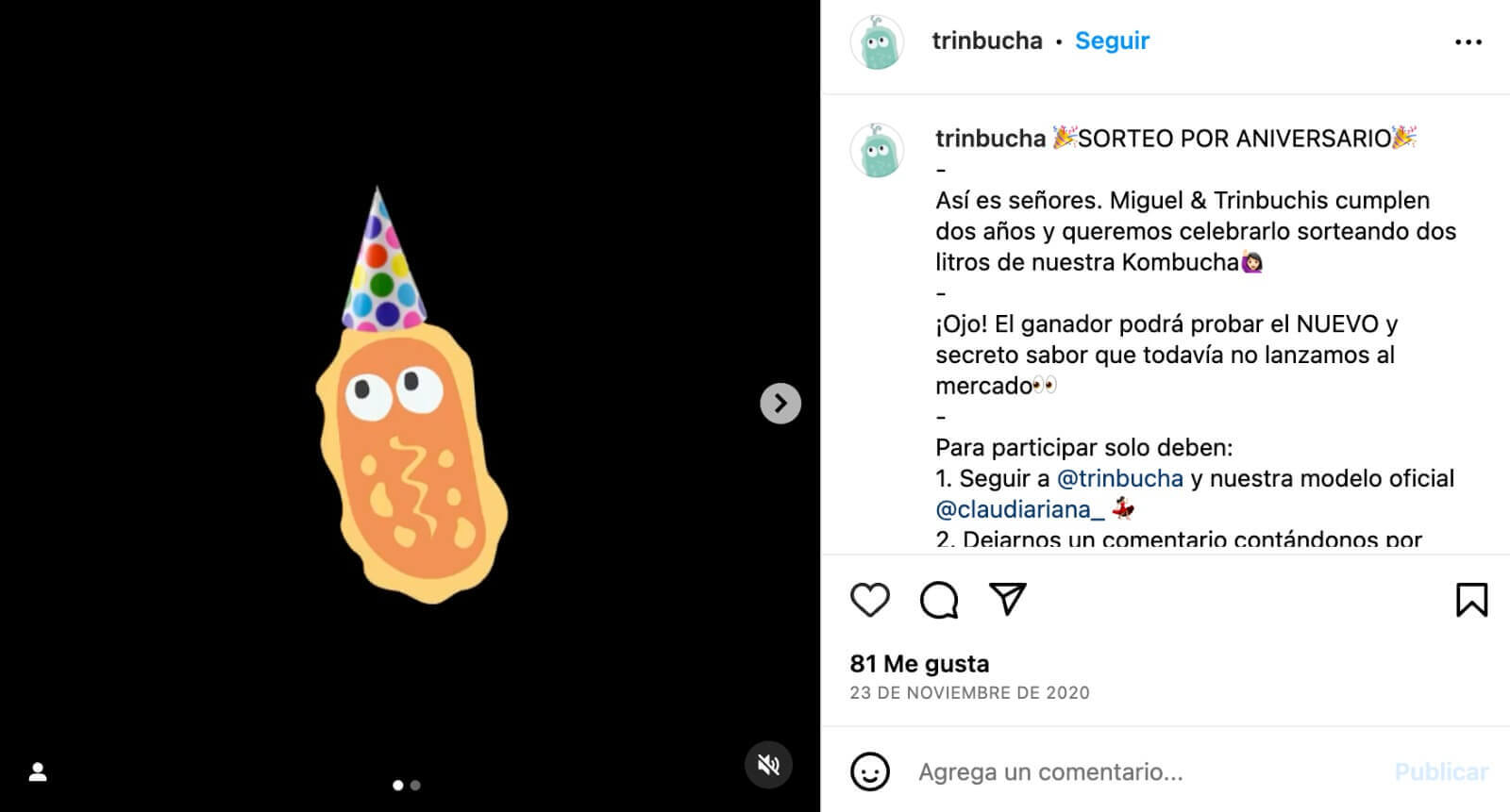 Ejemplo de concurso en Instagram: Trinbucha