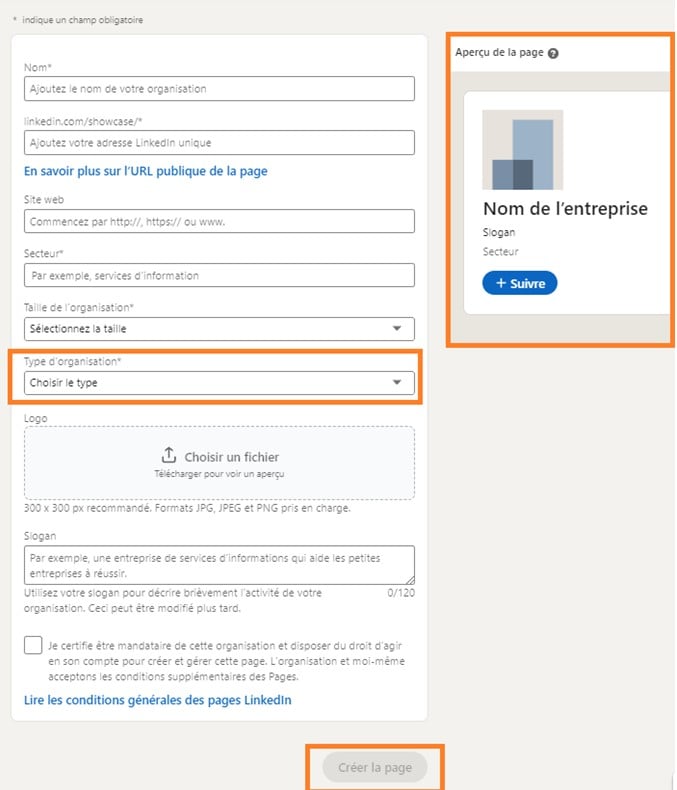 Remplir tous les champs descriptifs de l’association sur Linkedin