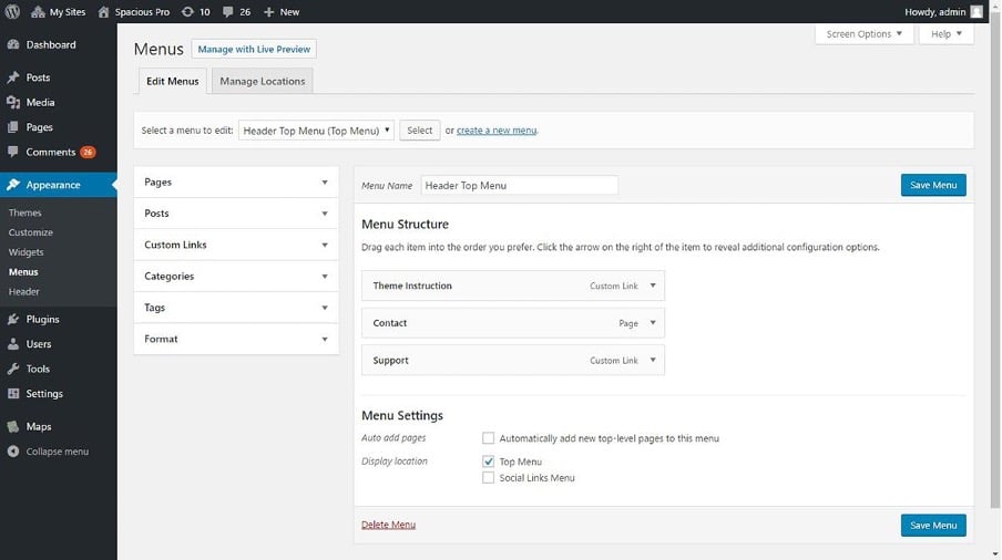 interface Wordpress