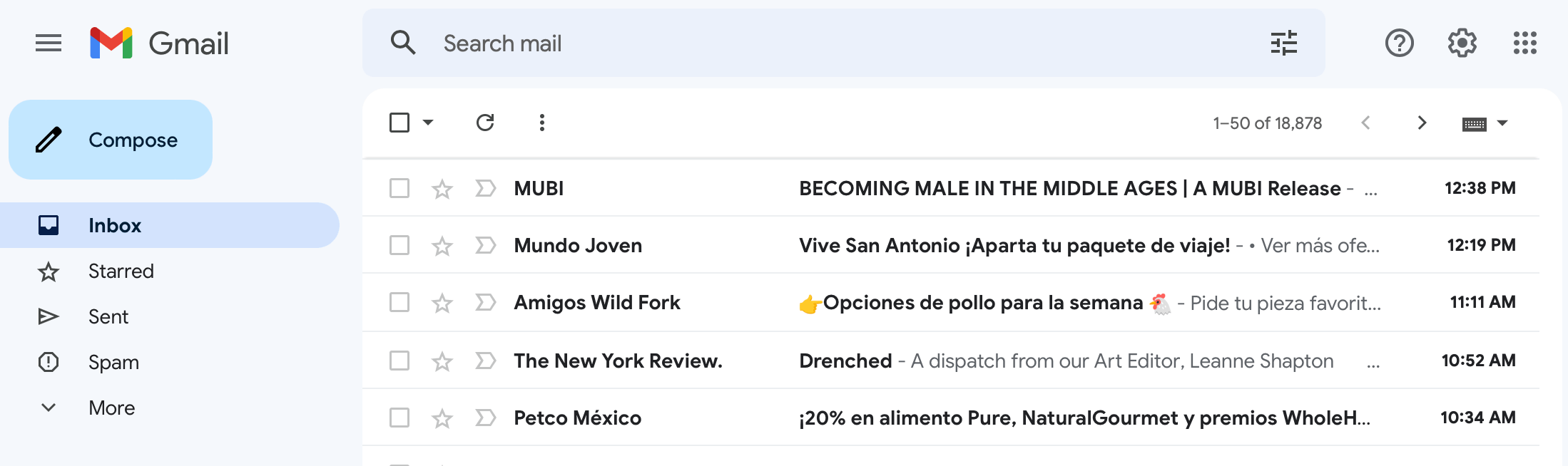 Ejemplo de aplicación web de una sola pagina: Gmail