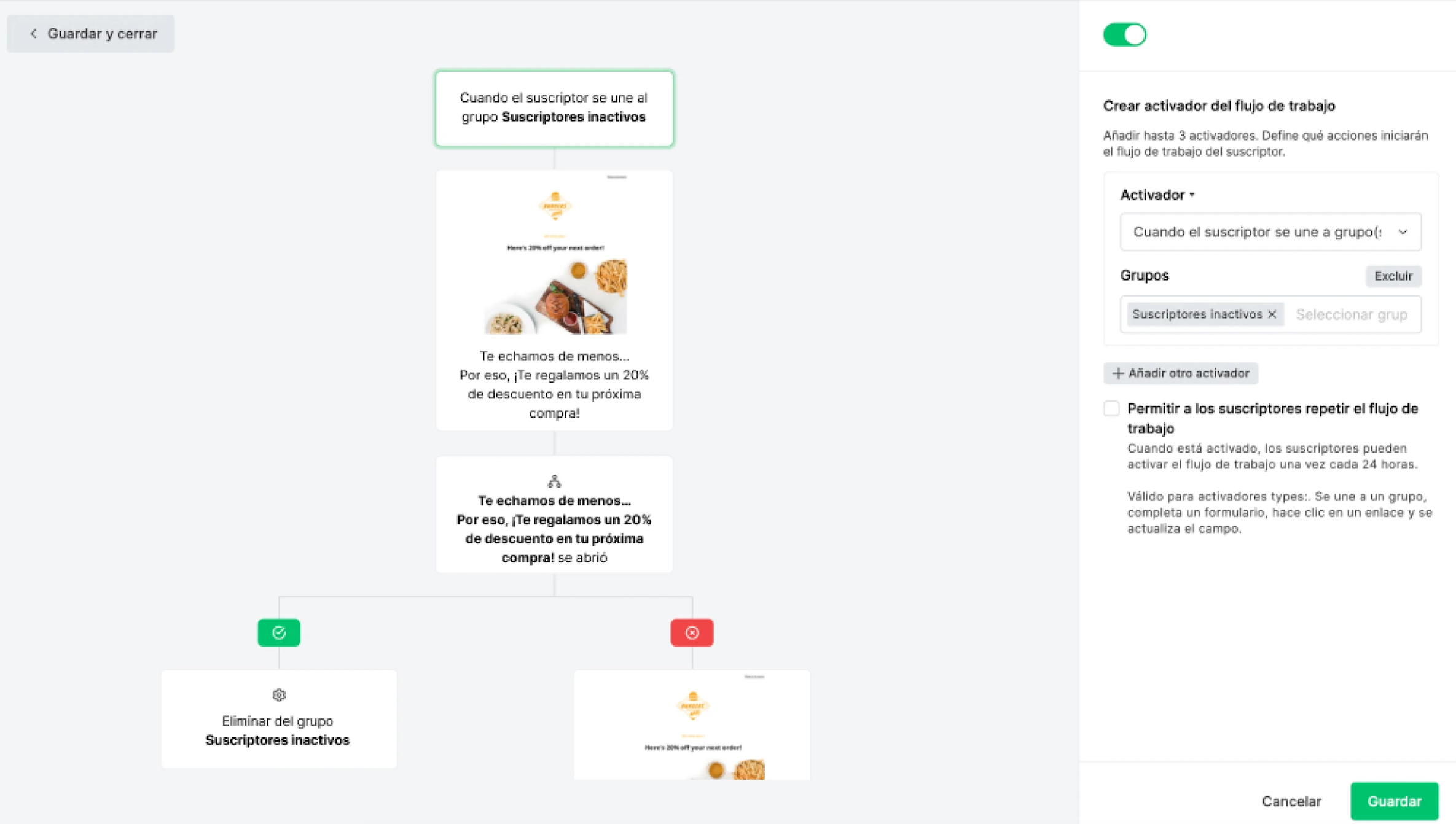 Ejemplo de autoresponder: MailerLite