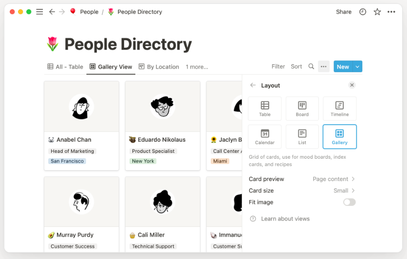 base de données profils collaborateurs dans notion