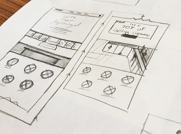 Ejemplo de boceto de una página web hecho a mano