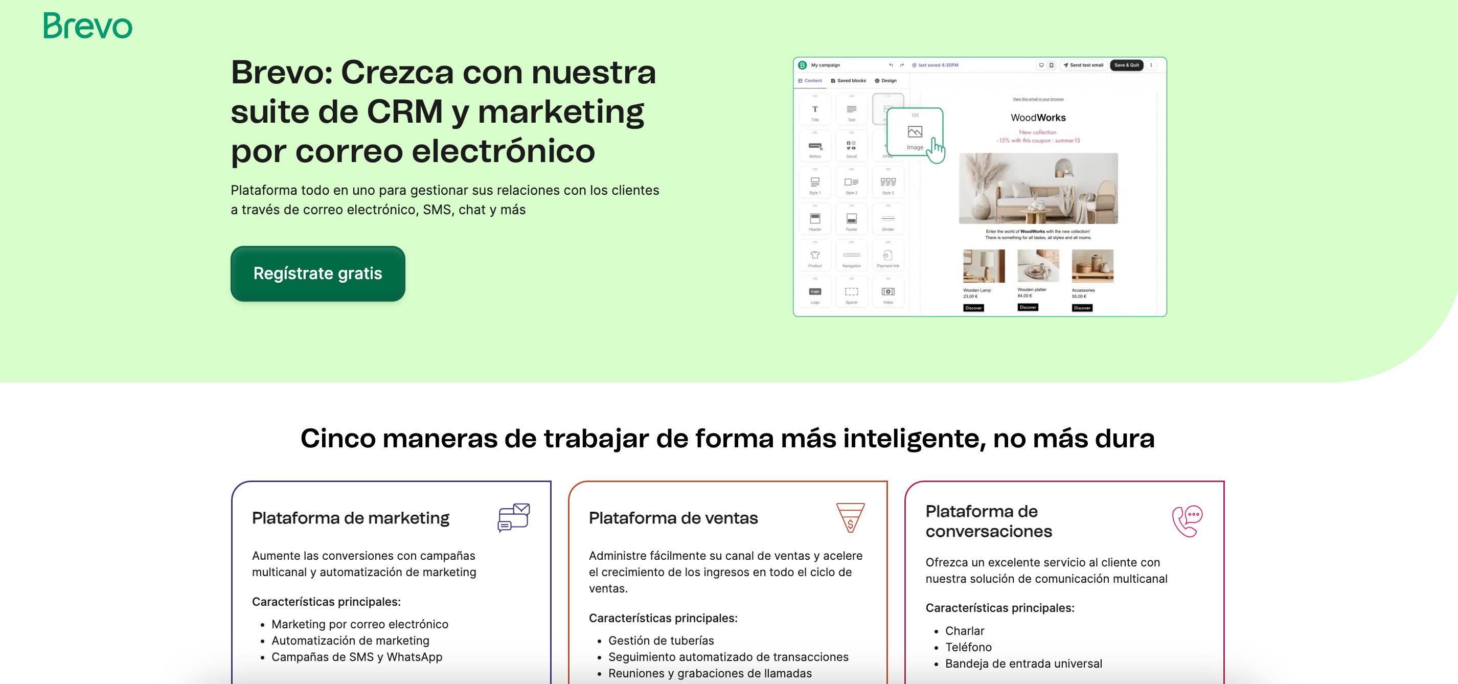 Ejemplos de landing page: Brevo