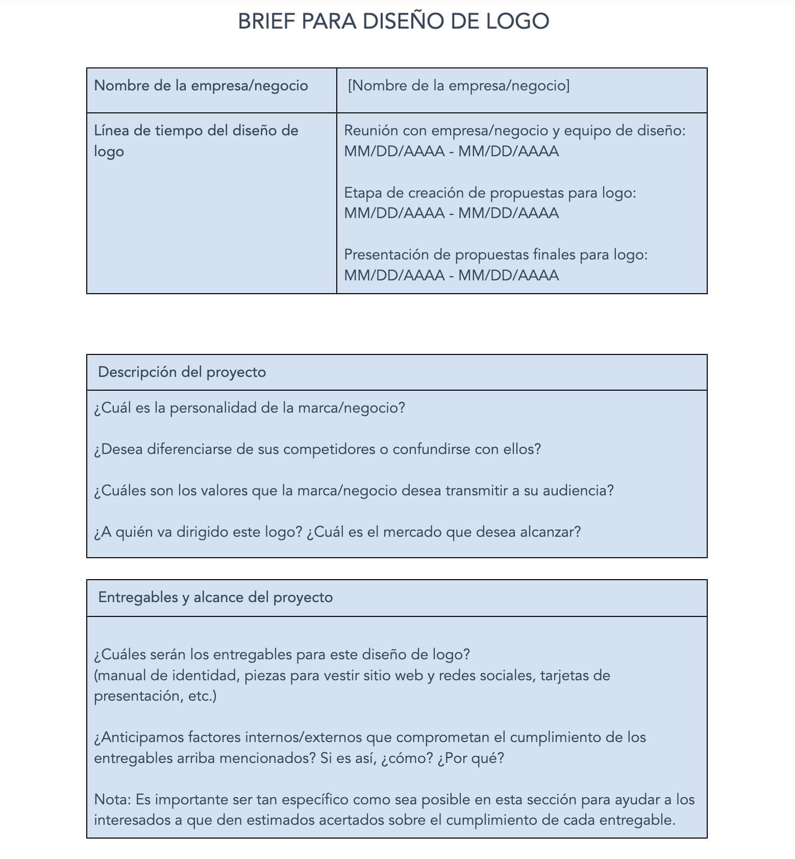 Ejemplo de un brief de diseño para creación de logo