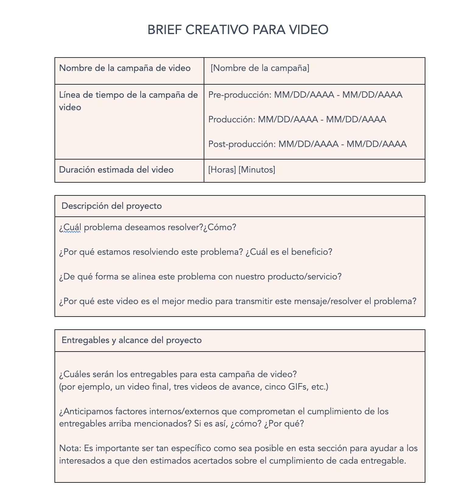 Ejemplo de un brief de diseño para video