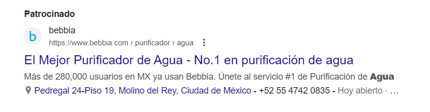 Ejemplos de publicidad de PPC: Bebbia