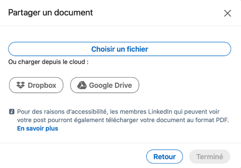 Carrousel LinkedIn : télécharger le fichier à partager