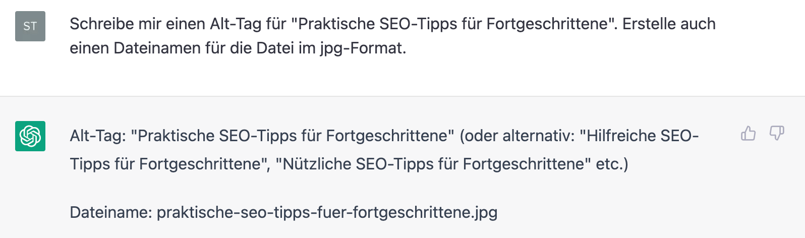 ChatGPT-Prompt zum Generieren von Alt-Tags und Dateinamen von Bildern