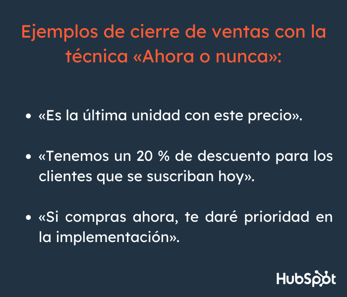 Cierre de ventas: ejemplo con la técnica de ahora o nunca