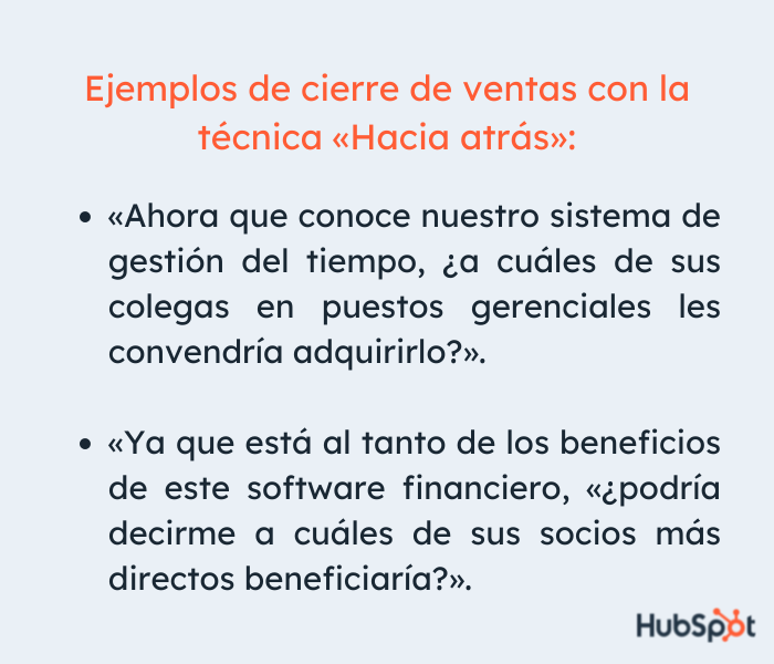Cierres de ventas con la técnica hacia atrás