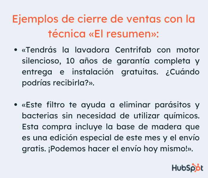 Cierre de ventas: ejemplo con la técnica del resumen