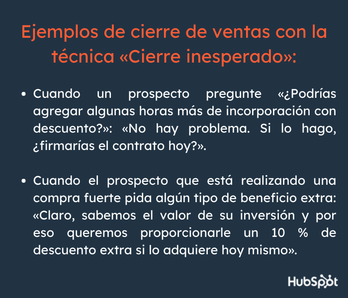 Cierre de ventas: ejemplo con la técnica del cierre inesperado