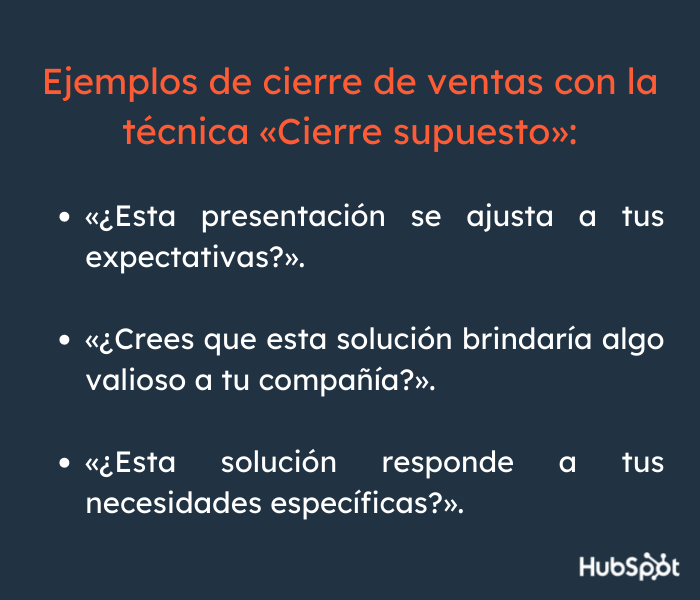 Cierre de ventas: ejemplo con la técnica de cierre supuesto