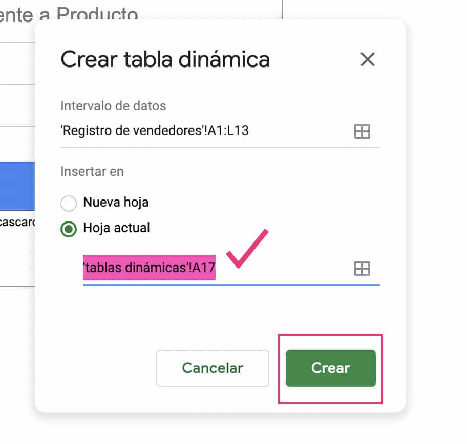 Llenado automático de la ubicación de una hoja actual para hacer una tabla dinámica para crear un dashboard de ventas en Excel