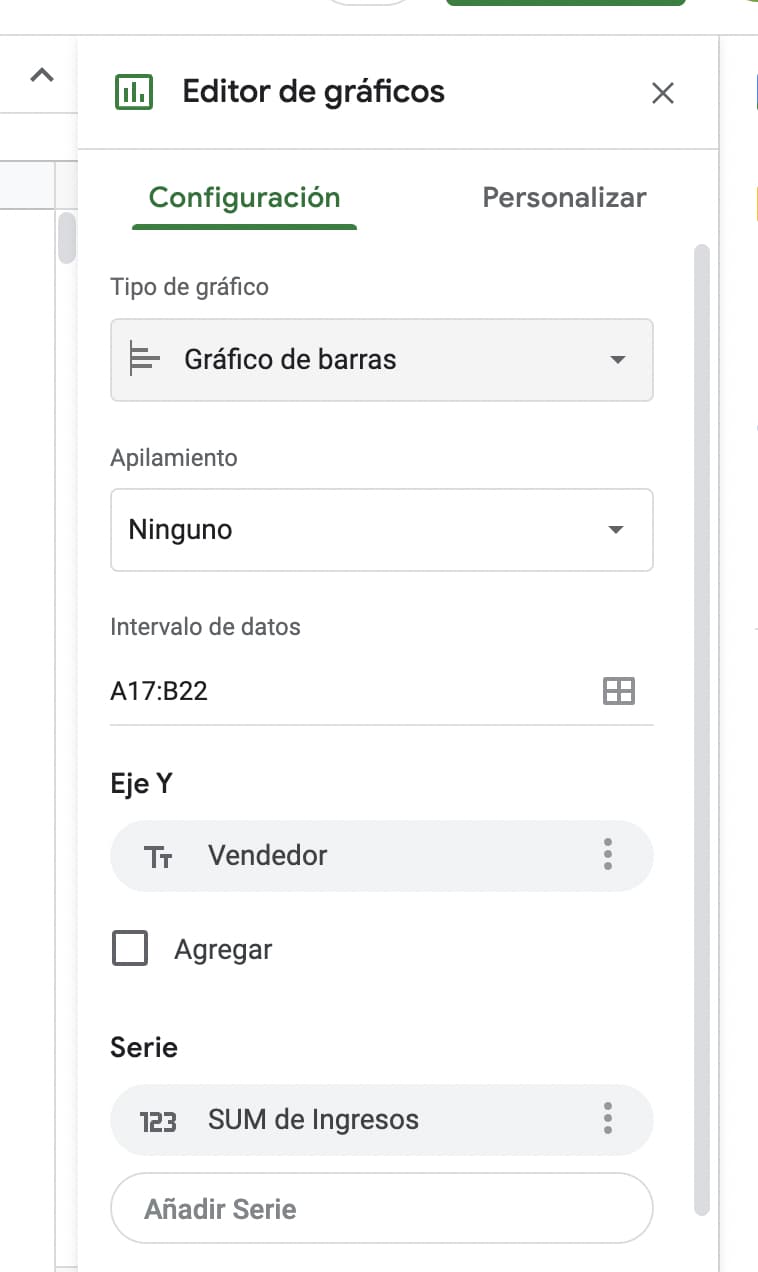 Editor de gráficos de las tablas dinámicas para crear un dashboard de ventas en Excel