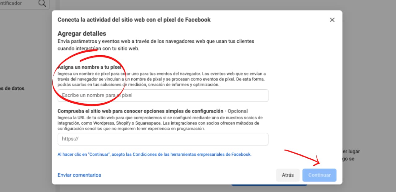 Cómo crear un píxel de Facebook para tu sitio web: selecciona un nombre de píxel
