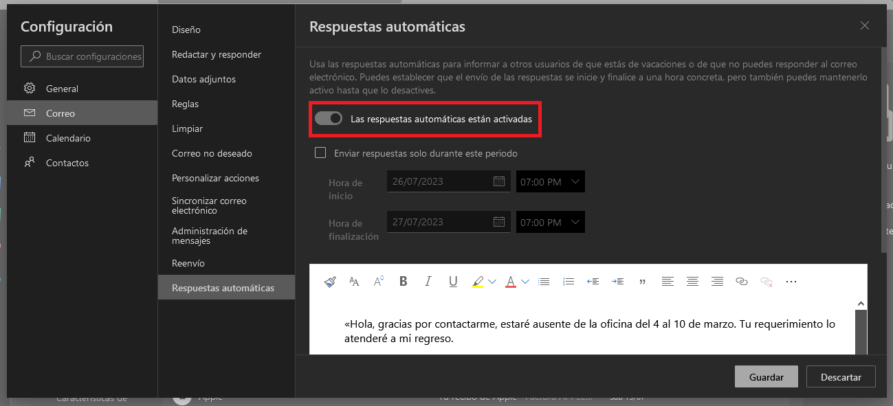 Cómo desactivar una respuesta automática en Outlook