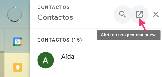 Icono para abrir la página de Contactos de Google en una nueva pestaña