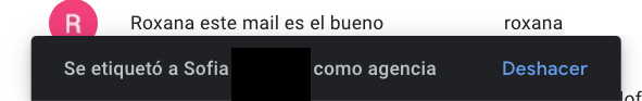 Mensaje de confirmación de nuevo etiquetado de contacto en Gmail