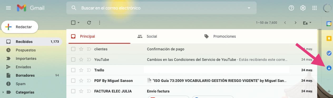 Icono de Contactos que aparece en la bandeja de entrada de Gmail