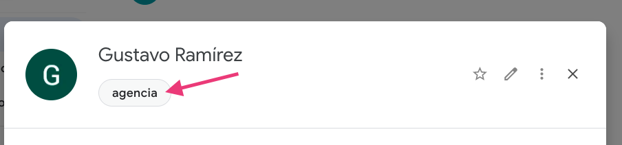 Nuevo contacto con etiqueta a la que pertenece en Gmail