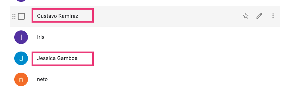 Muestra de nuevos contactos recién creados