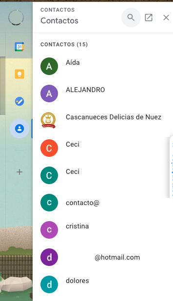 Lista de contactos de Gmail en vista rápida en la página principal del correo