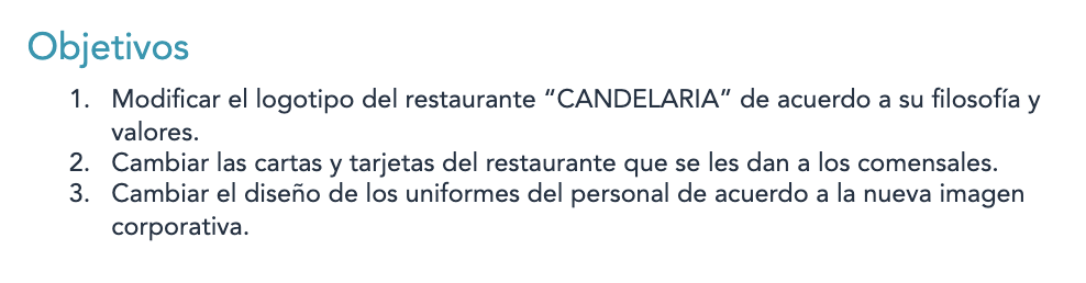 Ejemplo de plan de proyecto de un restaurante: objetivos